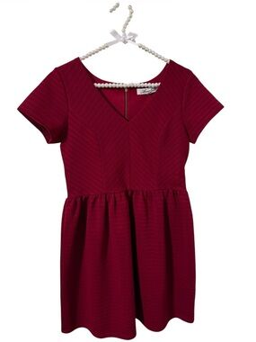 Ladies Annabella Burgundy Short Sleeve Fit & Flare Dress